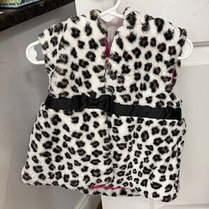 Leopard Print Faux Fur Vest with Black Bow
